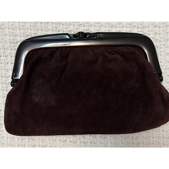 Fashion Imports Handbags - VINTAGE suede clutch purse hinged opening lucite closure burgundy merlot OS